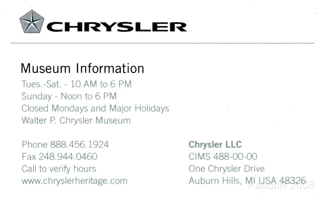 Chrysler Walter - Car Museum 2008 0680.jpg - If you want more information, contact the museum using this information.